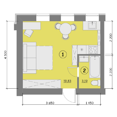Однокімнатна квартира 1к тип 1