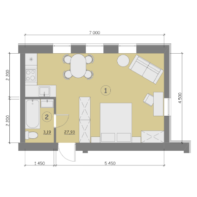 Однокімнатна квартира 1к тип 2