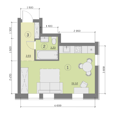 Однокімнатна квартира 1к тип 4