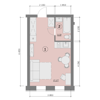 Однокімнатна квартира 1к тип 5а