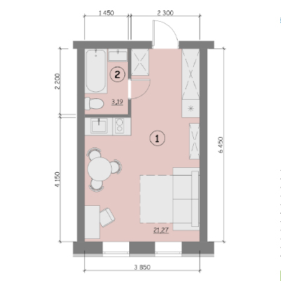 Однокімнатна квартира 1к тип 5б
