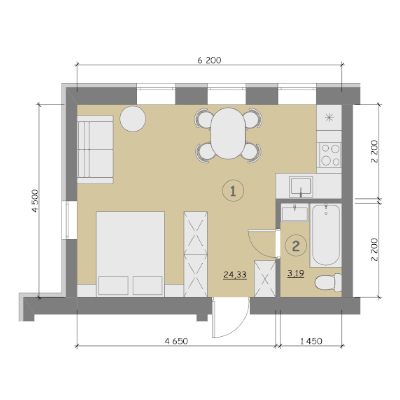 Однокімнатна квартира 1к тип 7