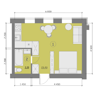 Однокімнатна квартира 1к тип 8