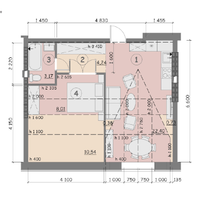 Однокімнатна квартира 1к тип 10б