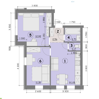 Двокімнатна квартира 2к тип 1